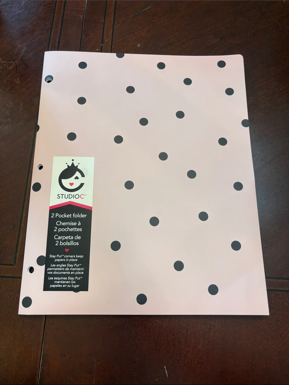Studio C Pink & Black Floral and Stripe 2-Pocket Poly Folders - Set of 3